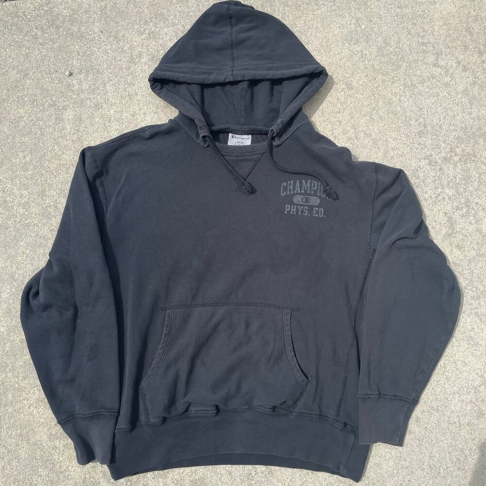 Champion After Hood Hoodie Mens Large Black Pullover Faded